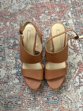 ANTONIO MELANI Cognac Leather Strappy Block Heel Sandals